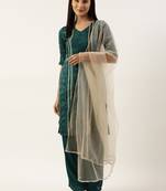 Ethnovog Ready To Wear Teal Green Art Silk Print Salwar N Palazzo Suit