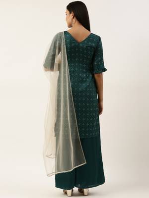 Ethnovog Ready To Wear Teal Green Art Silk Print Salwar N Palazzo Suit 2