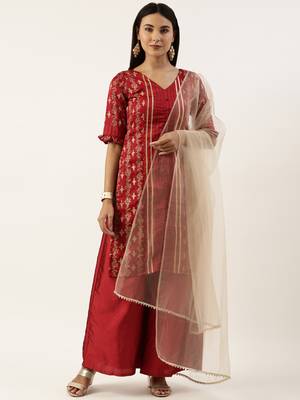 Ethnovog Ready To Wear Maroon Art Silk Salwar N Palazzo Suit 1