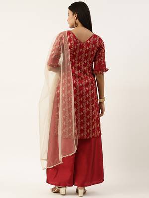 Ethnovog Ready To Wear Maroon Art Silk Salwar N Palazzo Suit 2