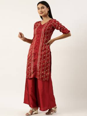 Ethnovog Ready To Wear Maroon Art Silk Salwar N Palazzo Suit 3