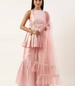 Ethnovog Ready To Wear Rouge Pink Art Silk Kurta N Gharara Set