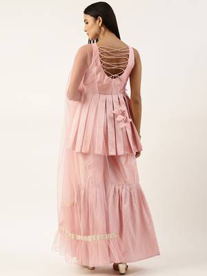 Ethnovog Ready To Wear Rouge Pink Art Silk Kurta N Gharara Set 2