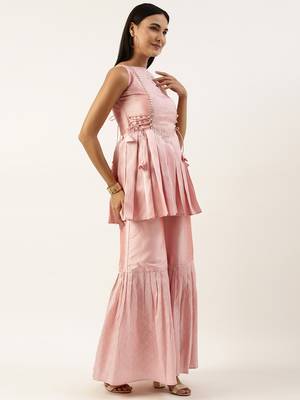 Ethnovog Ready To Wear Rouge Pink Art Silk Kurta N Gharara Set 3