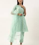 Ethnovog Ready To Wear Pista Green Chanderi Straight Kurta Set
