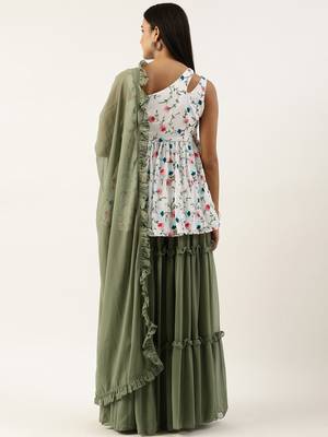 Ethnovog Ready To Wear White Embroidered N Green Georgette Salwar Set 2