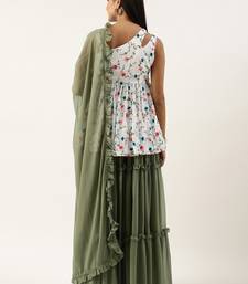 Ethnovog Ready To Wear White Embroidered N Green Georgette Salwar Set