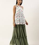 Ethnovog Ready To Wear White Embroidered N Green Georgette Salwar Set