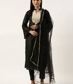 Ethnovog Ready To Wear Black Georgette Sequins Narrow Straight Pant Suit