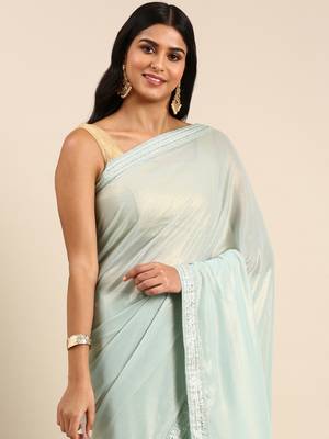 Kasee Fancy Sky Blue Pure Georgette Plain Saree With Sequence Border 2