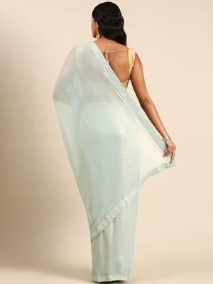 Kasee Fancy Sky Blue Pure Georgette Plain Saree With Sequence Border 3