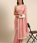 Kasee Fancy Pink Pure Georgette Plain Saree With Sequence Border