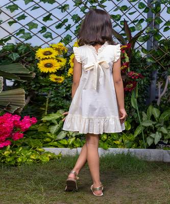 Big Flower Embroidery Beige Cotton Dress 4
