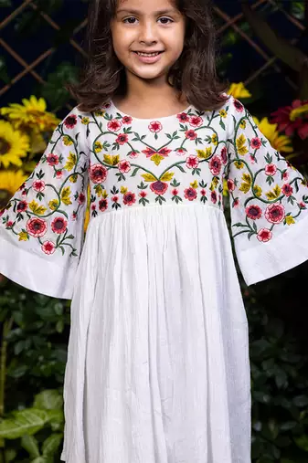 Multicolor Floral Vines Embroidery Dress