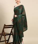 Kasee Fancy Digital Printed Bottle Green Satin Saree With Layered Frilled For Women