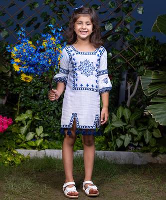 Floral Motif Embroidery Short Cotton Dress 2