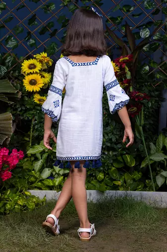 Floral Motif Embroidery Short Cotton Dress