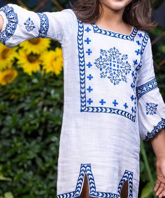Floral Motif Embroidery Short Cotton Dress 4