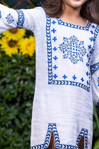 Floral Motif Embroidery Short Cotton Dress