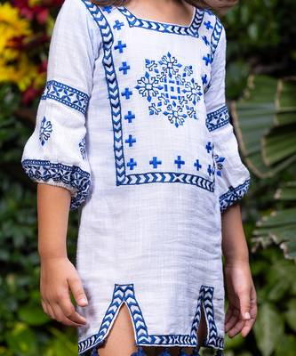 Floral Motif Embroidery Short Cotton Dress 5