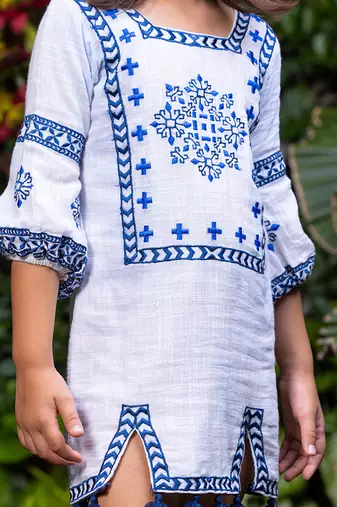 Floral Motif Embroidery Short Cotton Dress