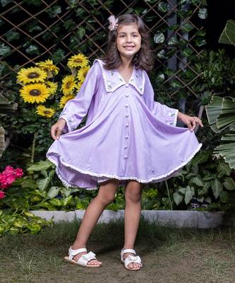 Chelsea Collar Floral Embroidery Lavender Dress 1