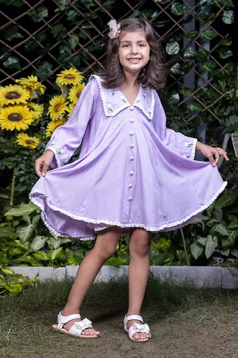 Chelsea Collar Floral Embroidery Lavender Dress