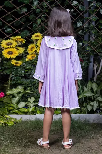 Chelsea Collar Floral Embroidery Lavender Dress