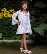 Red Floral Embroidery Short Dress with a Cape