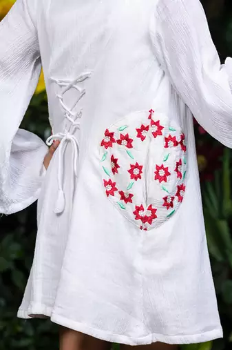 Red Floral Embroidery Short Dress with a Cape