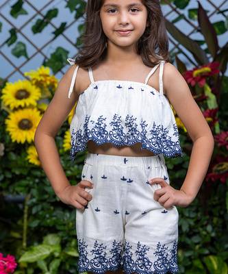 Shifali Blue Embroidery Crop Top and Shorts Co-ord Set 3