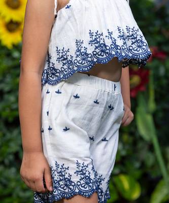 Shifali Blue Embroidery Crop Top and Shorts Co-ord Set 4