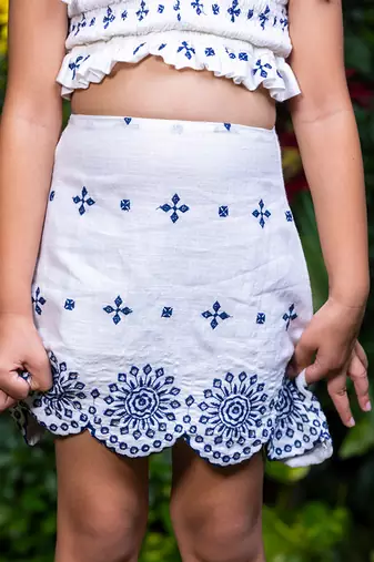 Shifali Blue Embroidery Crop Top and Skirt Co-ord Set