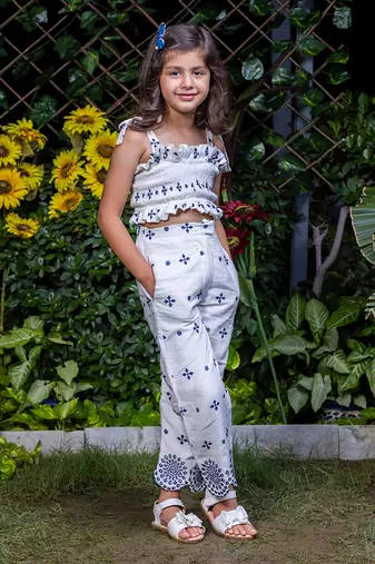 Shifali Blue Embroidery Crop Top and Pants Co-ord