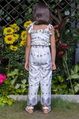 Shifali Blue Embroidery Crop Top and Pants Co-ord