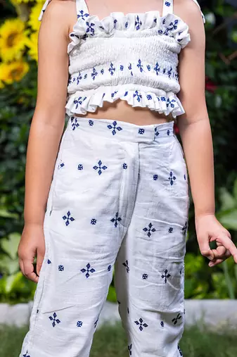 Shifali Blue Embroidery Crop Top and Pants Co-ord