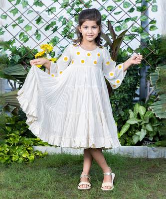 Beige Sunflower Embroidery Tiered Dress 1