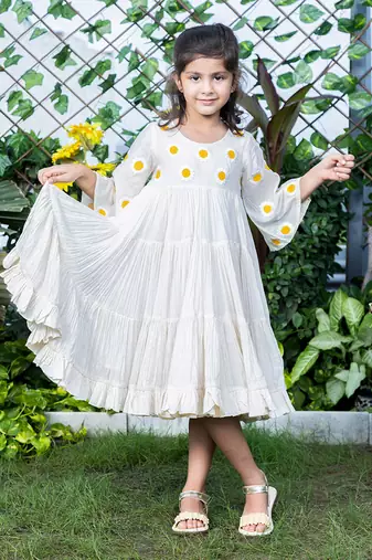 Sunflower Embroidery Tiered Dress