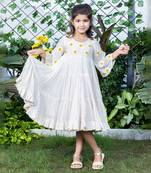 Beige Sunflower Embroidery Tiered Dress