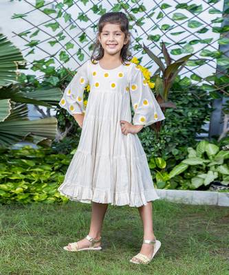 Beige Sunflower Embroidery Tiered Dress 2