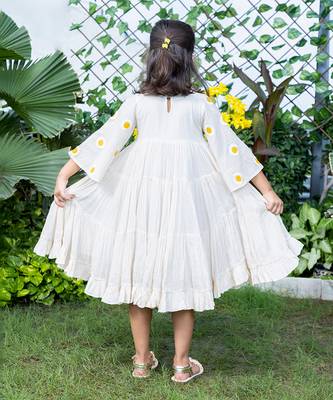 Beige Sunflower Embroidery Tiered Dress 3