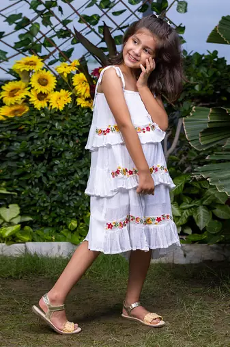 Floral Embroidery Tiered Dress