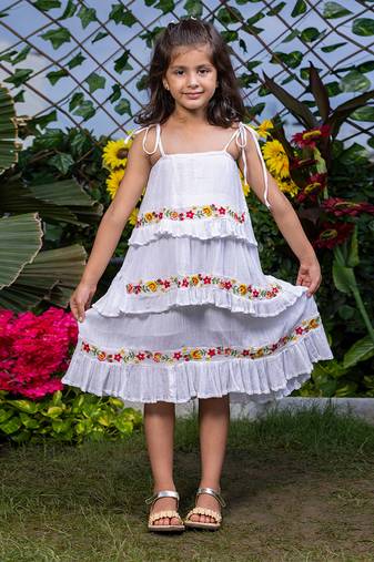 Floral Embroidery Tiered Dress