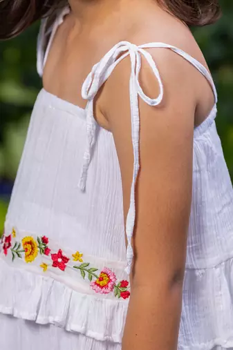 Floral Embroidery Tiered Dress