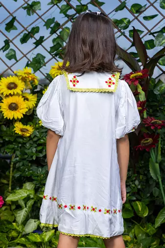 Chelsea Collar Floral Embroidery White Dress