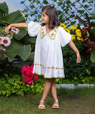 Chelsea Collar Floral Embroidery White Dress 1