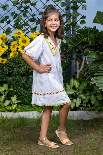Chelsea Collar Floral Embroidery White Dress