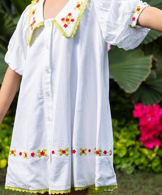 Chelsea Collar Floral Embroidery White Dress 4