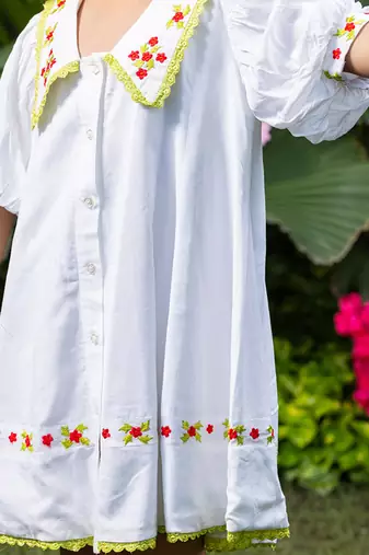 Chelsea Collar Floral Embroidery White Dress