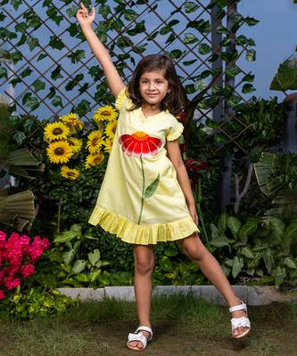 Big Flower Embroidery Yellow Dress 1
